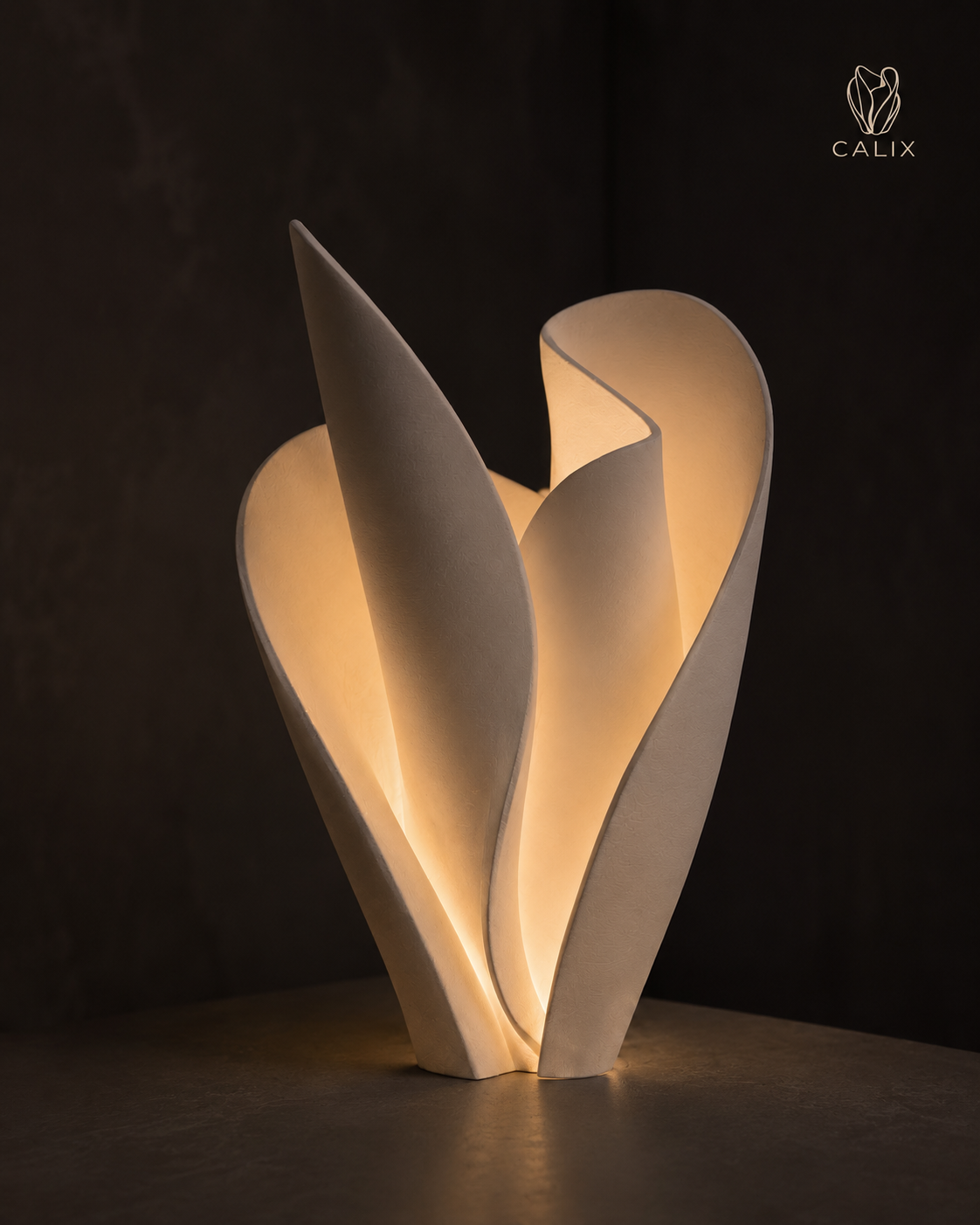 Lámpara CALIX LAMP encendida con flores secas